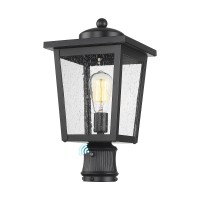 Luminzone Dusk To Dawn Outdoor Post Lights Seeded Glass Lamp Post Light Fixture Black Finish Waterproof And Antirust Aluminum