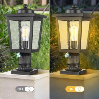 Luminzone Dusk To Dawn Outdoor Post Lights Seeded Glass Lamp Post Light Fixture Black Finish Waterproof And Antirust Aluminum