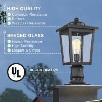 Luminzone Dusk To Dawn Outdoor Post Lights Seeded Glass Lamp Post Light Fixture Black Finish Waterproof And Antirust Aluminum