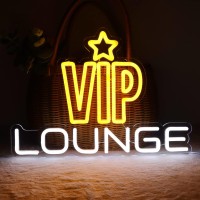 Jfllamp Vip Lounge Neon Signs For Wall Decor Neon Lights For Bedroom Led Business Signs Suitable For Night Club Bar Hotels Nail Salon Massage 5V Power Adapter, 16.2 * 11.4 Inch(Yellow+White)