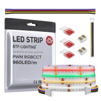 Btflighting Fcob Cob Led Strip Rgbcct Color Changing Flexible High Density Light Rgbcct Tunable 3000K6000K 98Ft 960Ledm Dc2