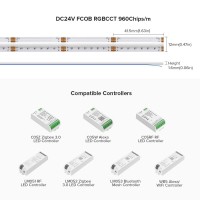 Btf-Lighting Fcob Cob Led Strip Rgbcct Color Changing Flexible High Density Light Rgb+Cct Tunable 3000K-6000K 16.4Ft 960Led/M Dc24V 12Mm Width For Indoor Decor Project (No Adapter Or Controller)