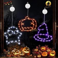 Joomer Halloween Window Lights 3 Pack Of Orange Pumpkin White Ghost And Purple Witch Hat Battery Operated Halloween Lights Wit