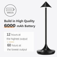 Bravzurg Cordless Led Table Lamp, 6000Mah Rechargeable Battery Operated Table Lamps, Modern & Portable, Dimmable, Wireless Small Desk Lights For Outdoor Restaurant Home Bedside - Black