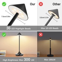 Bravzurg Cordless Led Table Lamp, 6000Mah Rechargeable Battery Operated Table Lamps, Modern & Portable, Dimmable, Wireless Small Desk Lights For Outdoor Restaurant Home Bedside - Black