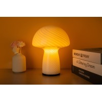 Notoc Dimmable Mushroom Lamp Glass Mushroom Bedside Table Lamp Translucent Vintage Style Striped Small Nightstand Desk Lamp Swir