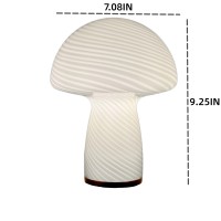 Notoc Dimmable Mushroom Lamp Glass Mushroom Bedside Table Lamp Translucent Vintage Style Striped Small Nightstand Desk Lamp Swir