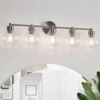 Diniluse Bathroom Light Fixtures 5 Lights Bathroom Vanity Light Black Round Finish Bathroom Vanity Lights With Clear Globe Gla