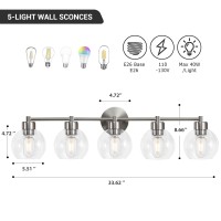 Diniluse Bathroom Light Fixtures 5 Lights Bathroom Vanity Light Black Round Finish Bathroom Vanity Lights With Clear Globe Gla