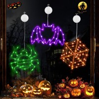 Joomer Halloween Window Lights 3 Pack Of Green Spider Purple Bat And Orange Spider Web Battery Operated Halloween Lights With