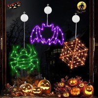 Joomer Halloween Window Lights 3 Pack Of Green Spider Purple Bat And Orange Spider Web Battery Operated Halloween Lights With