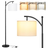 Ambimall Floor Lamps For Living Room With 3 Color Temperatures, Standing Lamp Tall With Adjustable White Shade, Tall Lamps For Living Room Bedroom Office Classroom Dorm Room, 9W Bulb Included