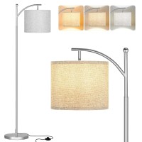 Ambimall Floor Lamps For Living Room With 3 Color Temperatures, Standing Lamp Silver With Adjustable Grey Shade, Tall Lamps For Living Room Bedroom Office Classroom Dorm Room, 9W Bulb Included