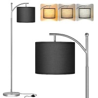 Ambimall Floor Lamps For Living Room With 3 Color Temperatures, Standing Lamp Silver With Adjustable Black Shade, Tall Lamps For Living Room Bedroom Office Classroom Dorm Room, 9W Bulb Included