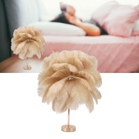 Feather , 3 Modes Ostrich Feather Lamp With Touch Switch Base Usb Charging, Modern Dimmable Bedside For Home Bedroom Nightstand Girl Room Wedding Decoration (Light Tan)