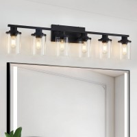 Stambord Matte Black Bathroom Vanity Light Fixtures 6 Light Bathroom Vanity Light With Clear Glass And Metal Base Vanity Light