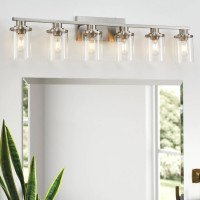 Stambord Brushed Nickel 6 Light Vanity Bathroom Light Fixture With Clear Glass Shade And Nickel Metal Base