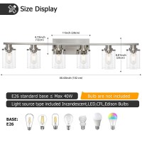 Stambord Brushed Nickel 6 Light Vanity Bathroom Light Fixture With Clear Glass Shade And Nickel Metal Base