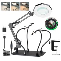 10X Magnifying Glass With Light And Stand Kuvrs 2200 Im 3Color Led Magnifying Lamp Magnetic Helping Hands Adjustable Arm Larg