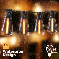 Woolmug Outdoor String Lights Total 63Ft Patio Lights 25+1 Extra Shatterproof St38 Led Vintage Edison Bulbs, Outside Lights Waterproof For Porch Deck Garden Backyard Balcony