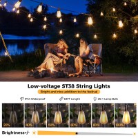 Woolmug Outdoor String Lights Total 63Ft Patio Lights 25+1 Extra Shatterproof St38 Led Vintage Edison Bulbs, Outside Lights Waterproof For Porch Deck Garden Backyard Balcony