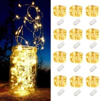 Ledikon 12 Pack Led Fairy Lights Battery Operated String Lights - 7.2Ft 20 Led,Silver Wire Warm White | Wedding,Party Centerpieces,Table Decor | Diy Crafts,Christmas,All Occasions | Mason Jars D?Cor