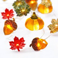 Kaisnova Thanksgiving Lights 10Ft 30 Led Fall Lights 3D Pumpkin Maple Leaf Acorn Battery Operated String Lights Halloween Decorations Indoor Fall Decorations For Home Garland Party Autumn