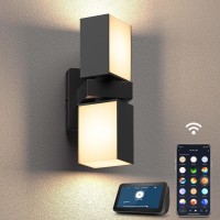 Xmcosy+ Outdoor Wall Lights, 1400Lm Led Wall Sconces, Smart Rgbw Porch Lights Black Exterior Wall Lighting, Wifi App Control, Works With Alexa, Adjustable Dual-Head Ip65 Waterproof Wall Lanterns (1Pk)