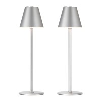 Modern Led Cordlesstable Lamp,4000Mah Rechargeable Battery Desk Lamp,3 Level Brightness Night Light, Portable,Minimalist Design, For Couple Dinner/Coffee Table/Restaurant/Bedroom(Silver 2Pack)