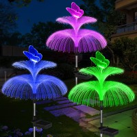 Weepong Solar Garden Lights Waterproof Newest Solar Outdoor Lights Decorative 7 Color Changing Double Jellyfish And Butterfly So