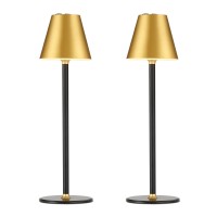 Modern Led Cordlesstable Lamp,4000Mah Rechargeable Battery Desk Lamp,3 Level Brightness Kitchen Light, Portable,Minimalist Design, For Couple Dinner/Coffee Table/Restaurant/Bedroom(Gold&Black 2Pack)