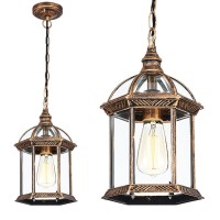 Riigoog Outdoor Pendant Lights For Porch, Vintage Bronze Exterior Hanging Lantern Anti-Rust Aluminum Hanging Lights With Clear Glass Shade Waterproof Pendant Light For Front Door Foyer Entryway