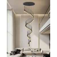 Ykolupty Staircase Chandelier 42Lights Crystal Ceiling Lights Adjustable Length 197Inches Large Chandeliers For High Ceilings