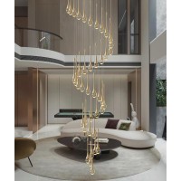 Ykolupty H197 Foyer Chandeliers For High Ceiling 42Lights Gold Chandelier Led Pendant Lighting Fixtures Dimmable 2700K6000K