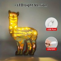 3D Wooden Animals Carving Led Night Light, Wood Carved Lamp Modern Festival Decoration Home Decor Desktop Desk Table Living Room Bedroom Office Farmhouse Shelf Statues Perfect Gifts (Alpaca)