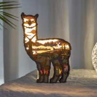 3D Wooden Animals Carving Led Night Light, Wood Carved Lamp Modern Festival Decoration Home Decor Desktop Desk Table Living Room Bedroom Office Farmhouse Shelf Statues Perfect Gifts (Alpaca)