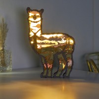 3D Wooden Animals Carving Led Night Light, Wood Carved Lamp Modern Festival Decoration Home Decor Desktop Desk Table Living Room Bedroom Office Farmhouse Shelf Statues Perfect Gifts (Alpaca)