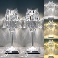 Nusogon Crystal Lamp,Cordless Lamp,Color Changing Touch Lamp,Rechargeable Diamond Table Lamp For Bedroom Living Room,Party Dinner Decor Creative Lights.(2-Pack-3Color)