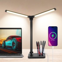 Rigors Led Desk Lamp For Home Office - Dual Swing Arm Desk Light With Usb Charging Port,Eye-Caring Foldable 5 Color Modes 10 Brightness Levels Dimmable Desk Lamp For College Dorm Room (Black)