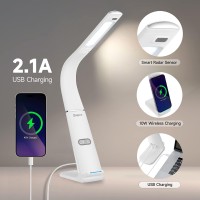 Rigors Led Desk Lamp With Usb Charging Port 10W Wireless Charger Stepless Dimmable Natural Lights Desk Lights For Home Offic