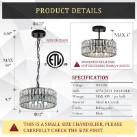 Catiner Crystal Pendant Light 4Light Modern Black Chandelier Small 12 Crystal Semi Flush Mount Ceiling Light Round For Kitch