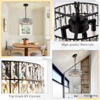 Catiner Crystal Pendant Light 4Light Modern Black Chandelier Small 12 Crystal Semi Flush Mount Ceiling Light Round For Kitch