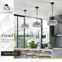 Catiner Crystal Pendant Light 4Light Modern Black Chandelier Small 12 Crystal Semi Flush Mount Ceiling Light Round For Kitch