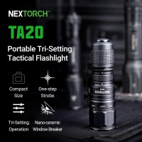 Nextorch Led Tactical Flashlight High Lumens, Powerful Emergency Rechargeable Compact Bright Flashlight With 3 Modes & Strobe & Ceramic Bead Broken Window, Tactical Rings Included For Outdoor Use