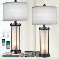 Table Lamps For Living Room Set Of 2 26 Tall Bedside Farmhouse Table Lamps With Led Lantern Nightlight Bedroom Nightstand Lamp