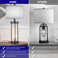 Table Lamps For Living Room Set Of 2 26 Tall Bedside Farmhouse Table Lamps With Led Lantern Nightlight Bedroom Nightstand Lamp