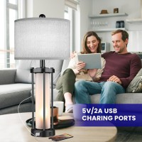 Table Lamps For Living Room Set Of 2 26 Tall Bedside Farmhouse Table Lamps With Led Lantern Nightlight Bedroom Nightstand Lamp