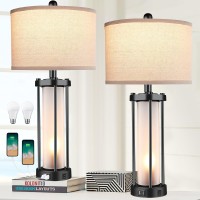 Table Lamps For Living Room Set Of 2 26 Tall Bedside Farmhouse Table Lamps With Led Lantern Nightlight Bedroom Nightstand Lamp