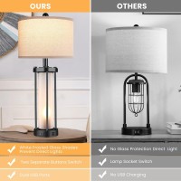 Table Lamps For Living Room Set Of 2 26 Tall Bedside Farmhouse Table Lamps With Led Lantern Nightlight Bedroom Nightstand Lamp