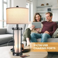 Table Lamps For Living Room Set Of 2 26 Tall Bedside Farmhouse Table Lamps With Led Lantern Nightlight Bedroom Nightstand Lamp